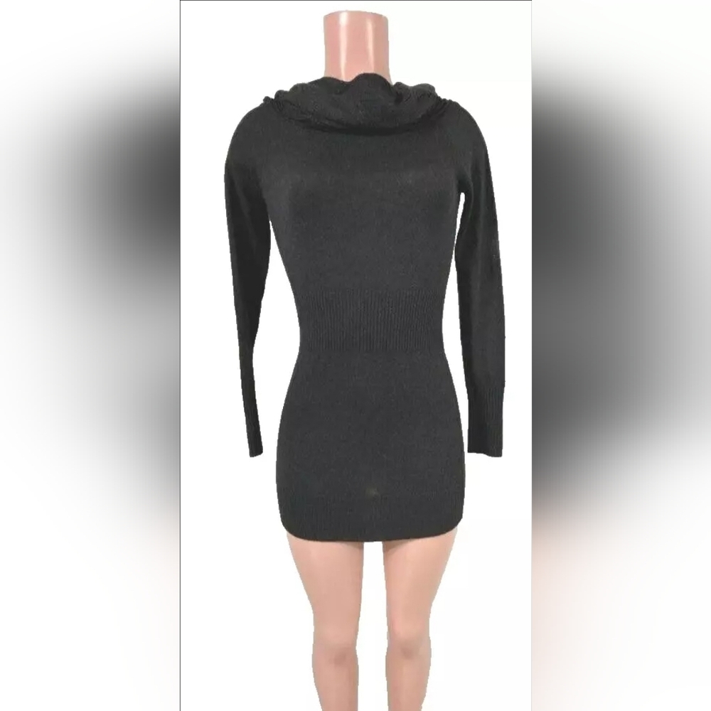 NEW Cache Charcoal Gray Cowl Neck Tunic Wool Rayon Sweater Mini Dress XS NWT